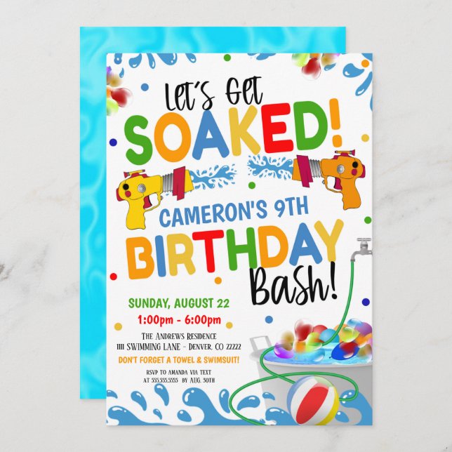 Water Gun Birthday Invite (Front/Back)