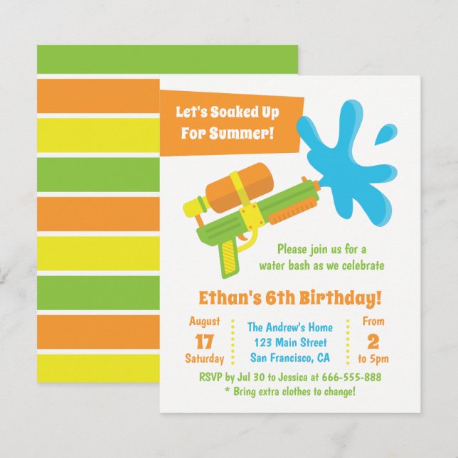 Water Gun Game Kids Birthday Party Invitations (Front/Back)