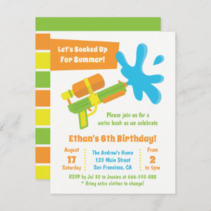 Water Gun Game Kids Birthday Party Invitations