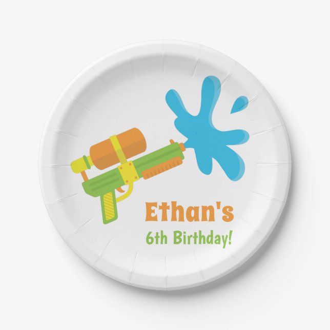 Water Gun Game Kids Birthday Party Paper Plates (Front)