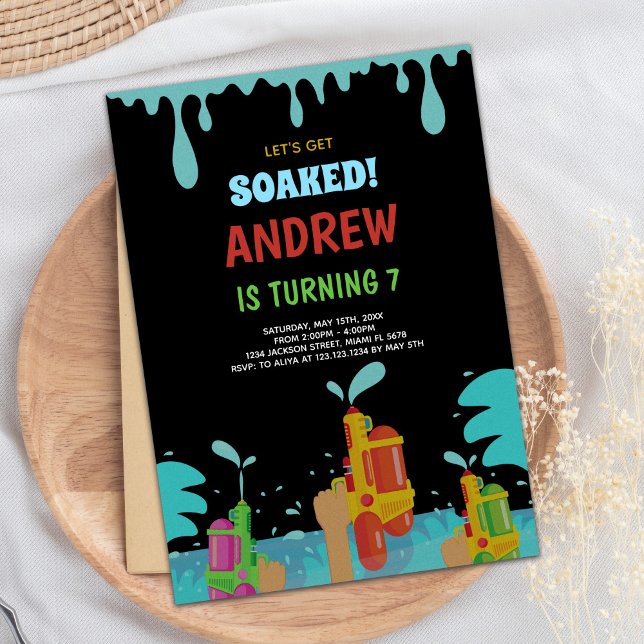 Water Gun Invitation (Black Water Gun Birthday Invitations)