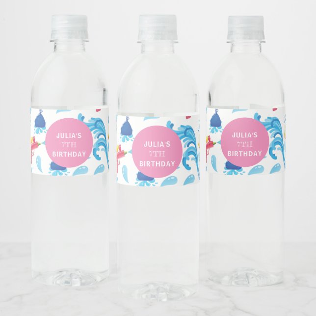 Water Gun Summer Birthday Party Personalised Water Bottle Label (Bottles)