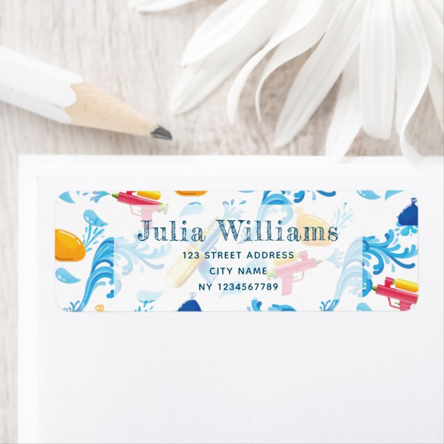 Water Gun Summer Birthday Party Return Address Label (Insitu)