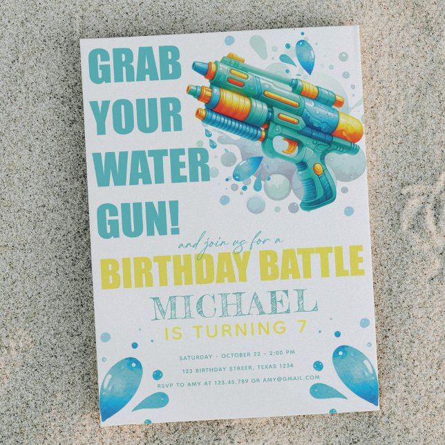 Water Gun Summer Boy Birthday Party Invitation (Creator Uploaded)