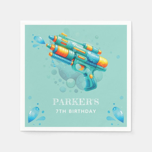 Water Gun Summer Boy Birthday Personalised Napkin (Front)