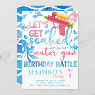 Water Gun Summer Girl Birthday Party Invitation