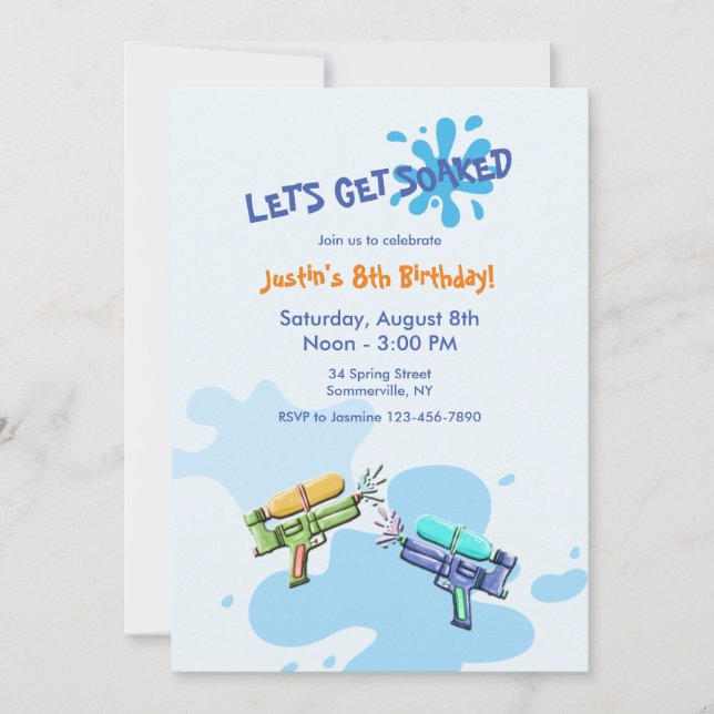 Water Guns Party Invitations (Front)