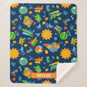 Water guns water balloons summer kids pattern sherpa blanket