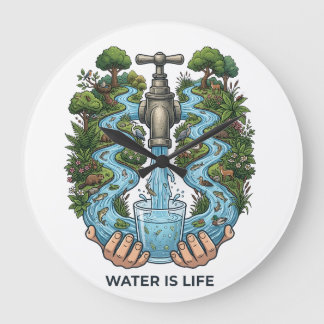 Water Is Life | Nature Ecosystem Conservation Art Large Clock