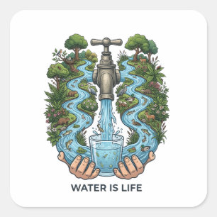 Water Is Life Nature Ecosystem Conservation Art Square Sticker
