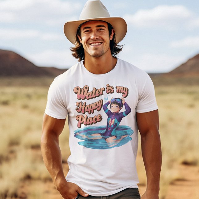 Water Is My Happy Place Woman Wearing Wet Suit T-Shirt (Creator Uploaded)
