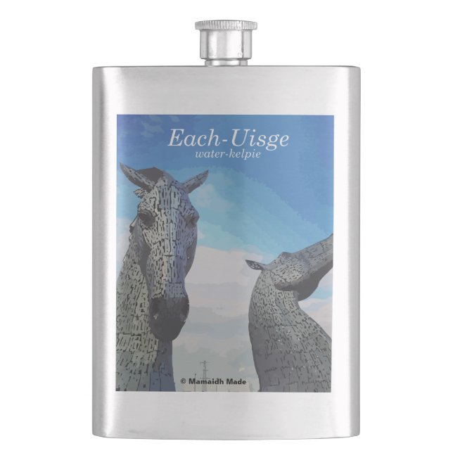 Water Kelpies - Each-Uisge Scottish Gaelic Hip Flask (Front)