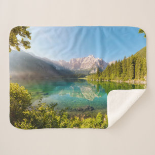 Water Lago di Fusine Mount Gangart Julian Alps Sherpa Blanket