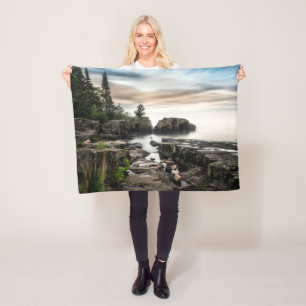 Water Lake Superior Grand Marais, Minnesota Fleece Blanket