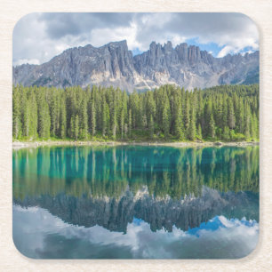 Water Latemar Mountain Range Square Paper Coaster