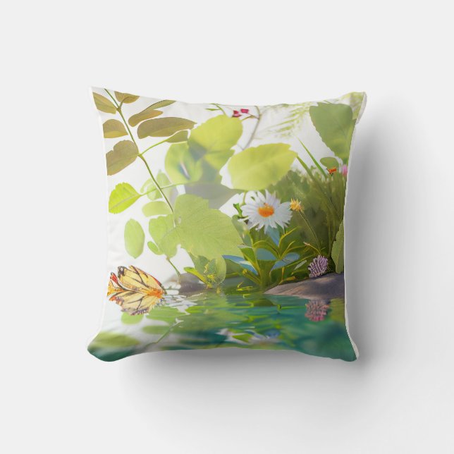 Water Leaves Calm Tranquil Nature Peaceful Season  Cushion (Front)