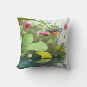 Water Leaves Calm Tranquil Nature Peaceful Season  Cushion