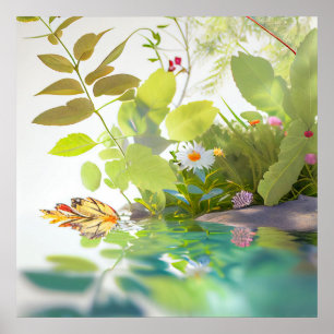 Water Leaves Calm Tranquil Nature Peaceful Season  Poster