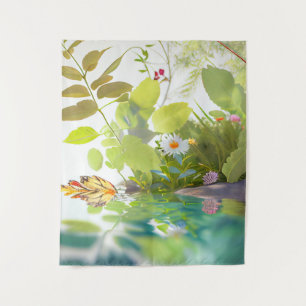 Water Leaves Calm Tranquil Nature Peaceful Season  Tapestry