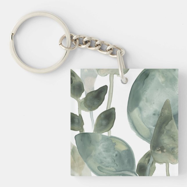 Water Leaves - Watercolor Key Ring (Front)