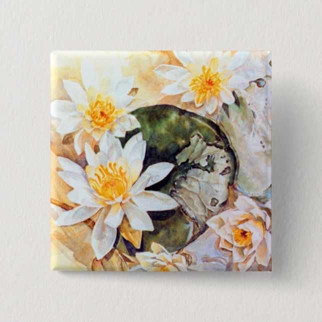 water lilies 15 cm square badge (Front)