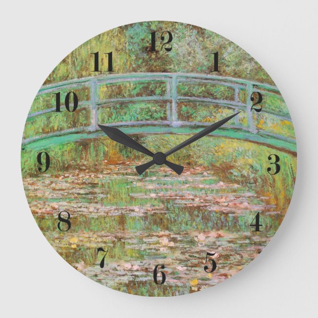 Water Lilies and Japanese Bridge Monet Fine Art Large Clock (Front)
