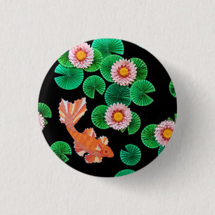 Water Lilies and Koi Fish Button