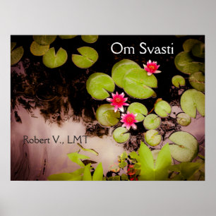 Water lilies and koi pond poster