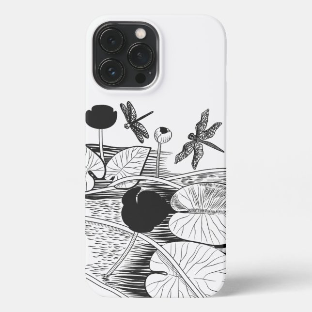  Water-lilies black graphic iPhone Case (Back)