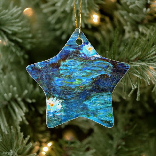 Water Lilies (blue) by Claude Monet Ceramic Ornament (Tree)