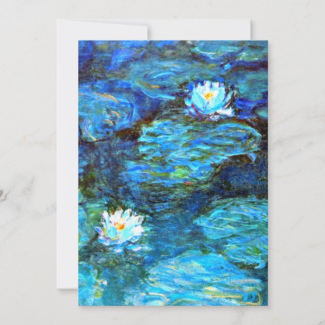 Water Lilies (blue) by Claude Monet Holiday Card (Front)