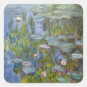 Water Lilies by Claude Monet Classic Impressionist Square Sticker
