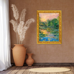 Water Lilies by Claude Monet, Sunset, Colourful Photo Print