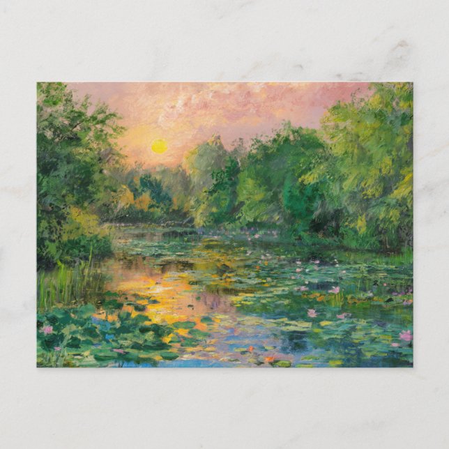 Water Lilies by Claude Monet, Sunset, Colourful Postcard (Front)