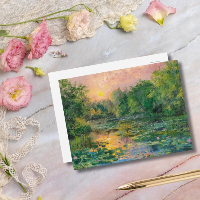 Water Lilies by Claude Monet, Sunset, Colourful Postcard (Creator Uploaded)