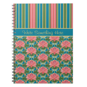 Water Lilies, Dragonflies, Stripes Spiral Notebook