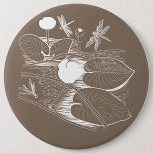 Water-lilies engraving 6 cm round badge