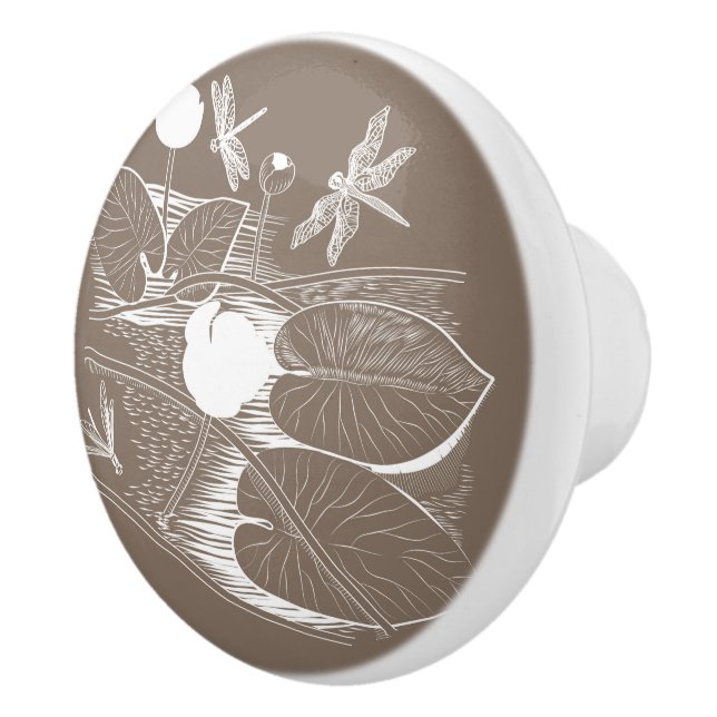 Water-lilies engraving ceramic knob (Right)