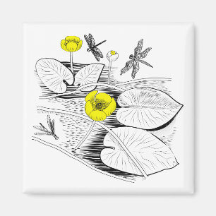Water lilies engraving magnet
