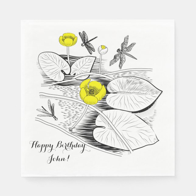 Water-lilies engraving napkin (Front)