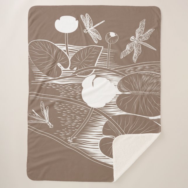 Water-lilies engraving sherpa blanket (Front)