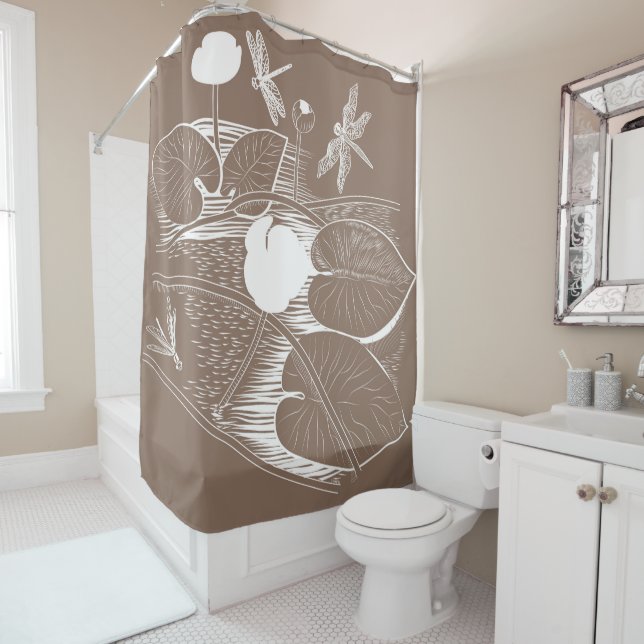 Water-lilies engraving shower curtain (In Situ)