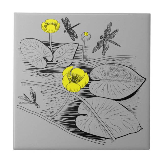 Water lilies engraving tile (Front)