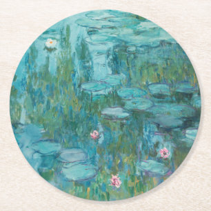 Water Lilies, Fine Art Oil Painting, Claude Monet Round Paper Coaster