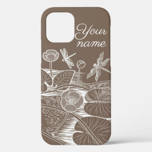 Water-lilies graphic brown iPhone 12 case