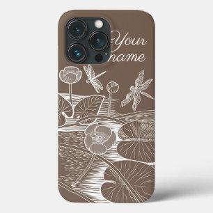 Water-lilies graphic brown iPhone 13 pro case