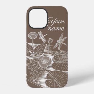 Water-lilies graphic brown iPhone 12 case