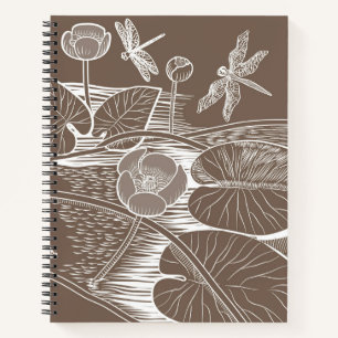 Water-lilies graphic brown notebook