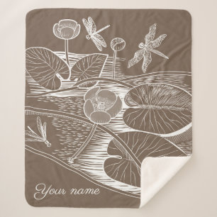 Water-lilies graphic brown sherpa blanket
