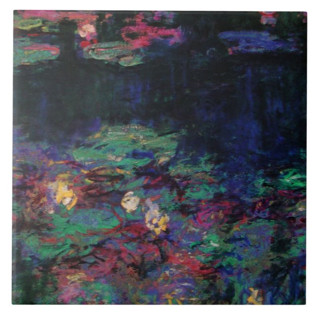 WATER LILIES GREEN POND Claude Monet Dark Floral Ceramic Tile (Front)